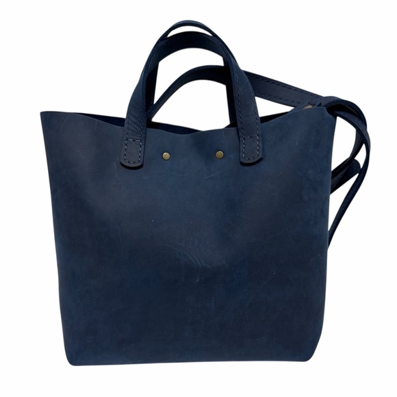 Portland Square Solid Blue Leather Handbag - Picture 2 of 8